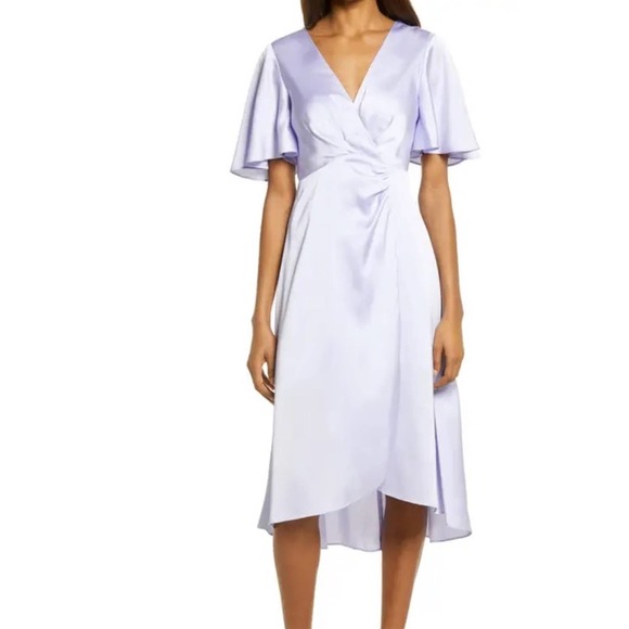 Floret Studios Dresses Floret Studios Flutter Sleeve Satin Midi